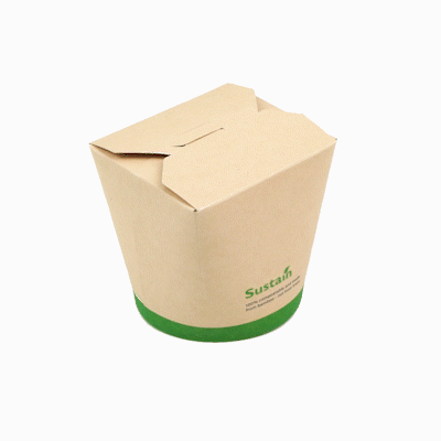 Sustain 26 oz Round Bamboo Paper Noodle Take Out Container - with PLA Lining, Compostable - 4" x 3 1/2" x 3 3/4" - 50 count box