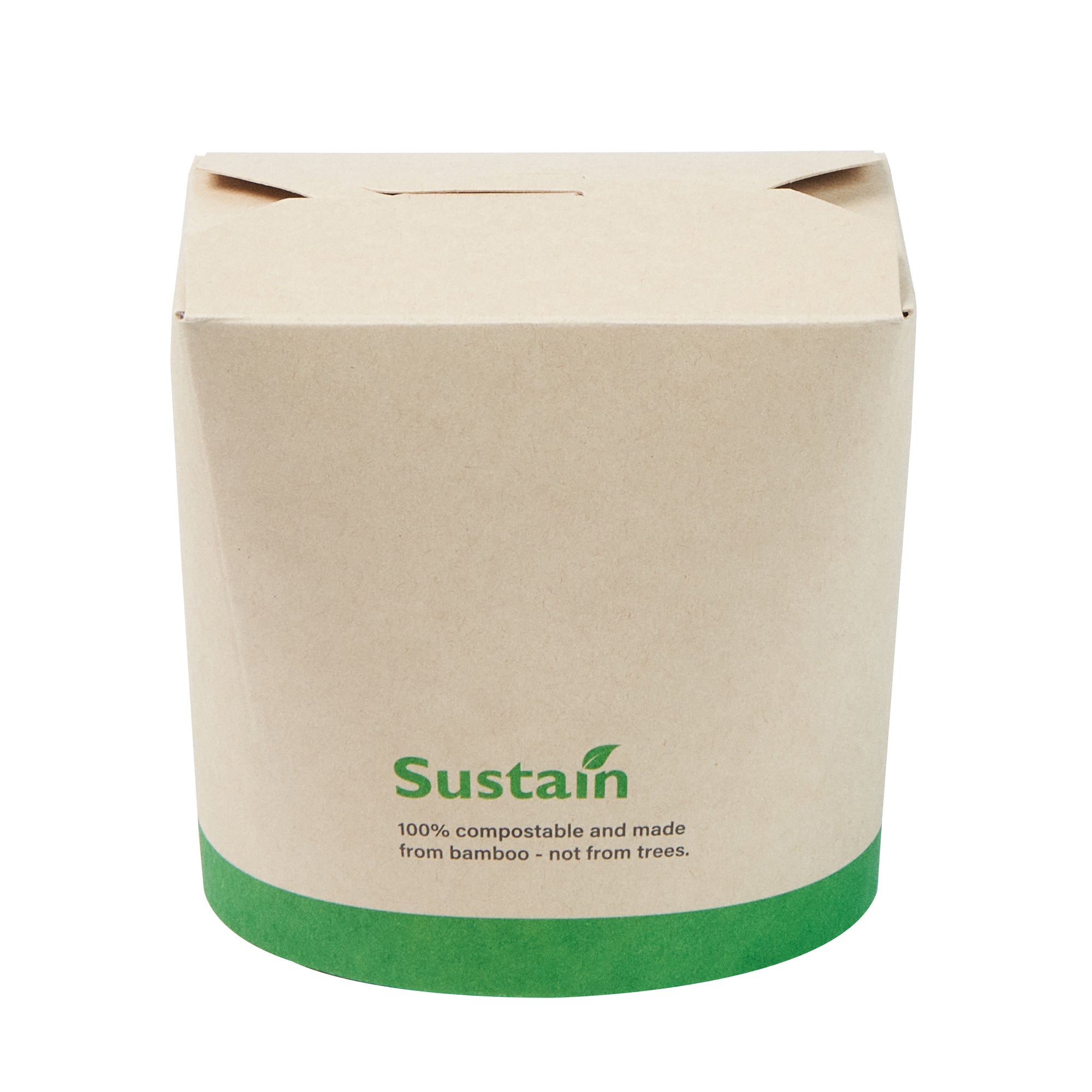 Sustain 26 oz Round Bamboo Paper Noodle Take Out Container - with PLA Lining, Compostable - 4" x 3 1/2" x 3 3/4" - 50 count box