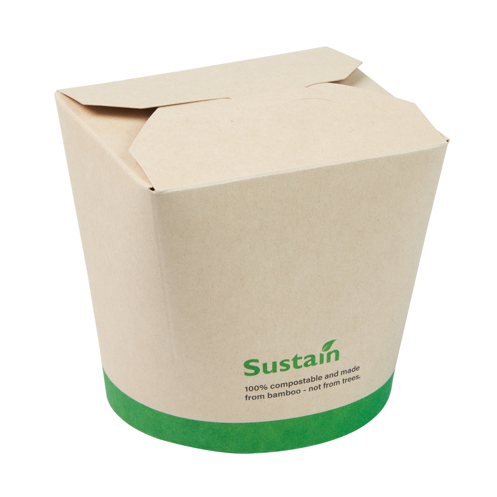 Sustain 26 oz Round Bamboo Paper Noodle Take Out Container - with PLA Lining, Compostable - 4" x 3 1/2" x 3 3/4" - 50 count box