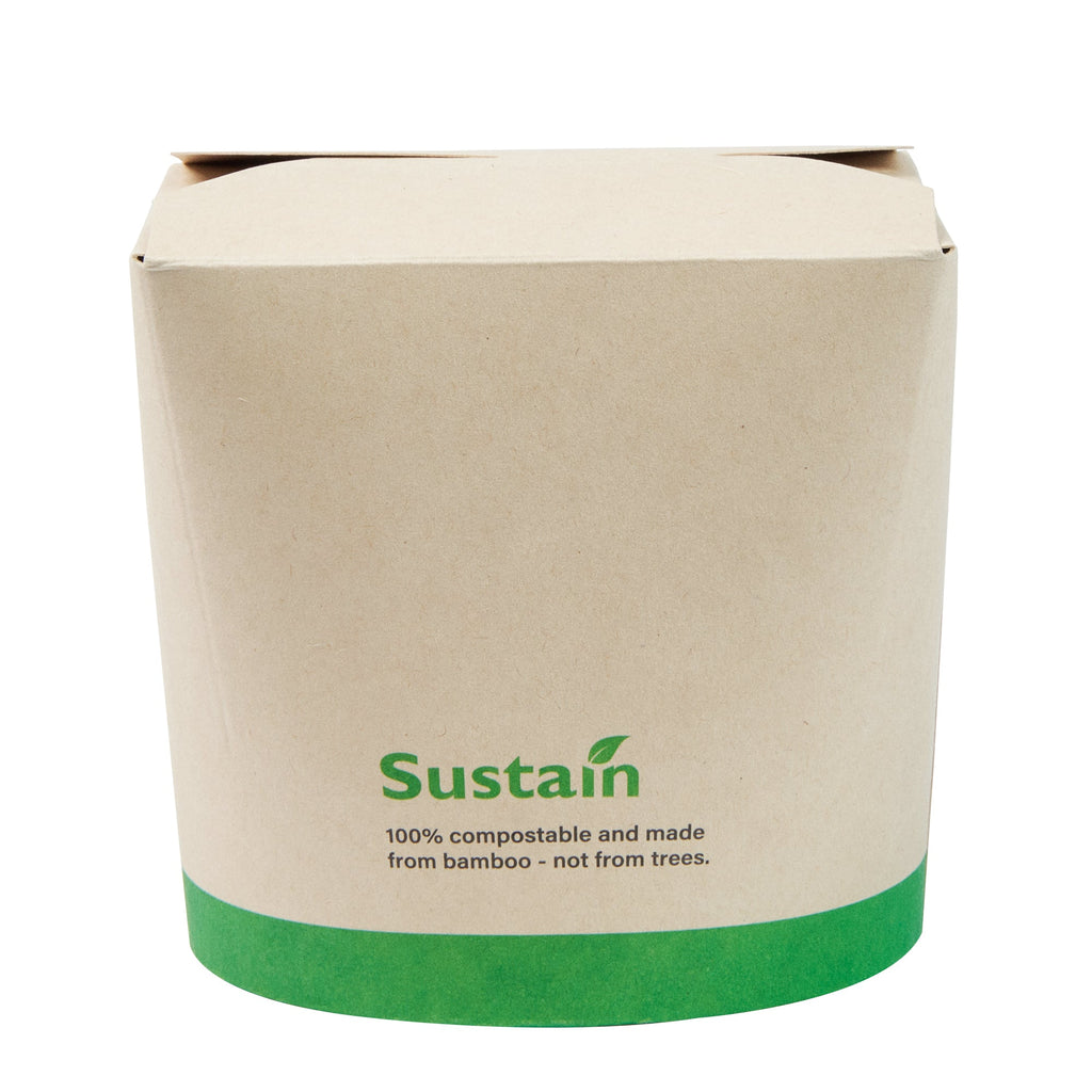 Sustain 26 oz Round Bamboo Paper Noodle Take Out Container - with PLA Lining, Compostable - 4" x 3 1/2" x 3 3/4" - 50 count box