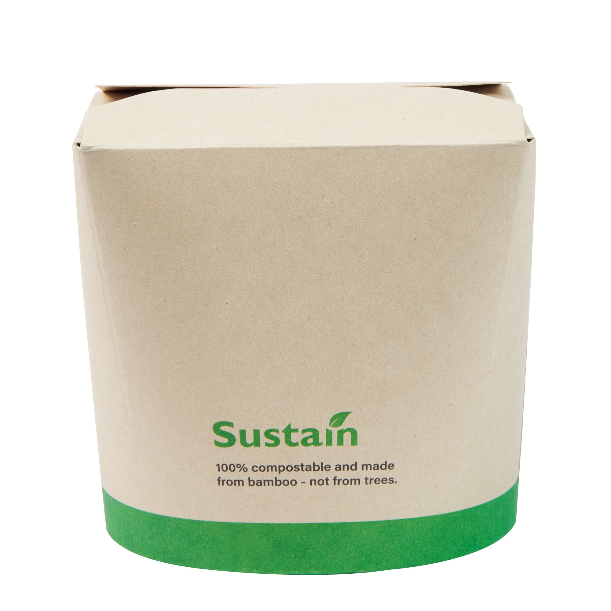 Sustain 26 oz Round Bamboo Paper Noodle Take Out Container - with PLA Lining, Compostable - 4" x 3 1/2" x 3 3/4" - 50 count box