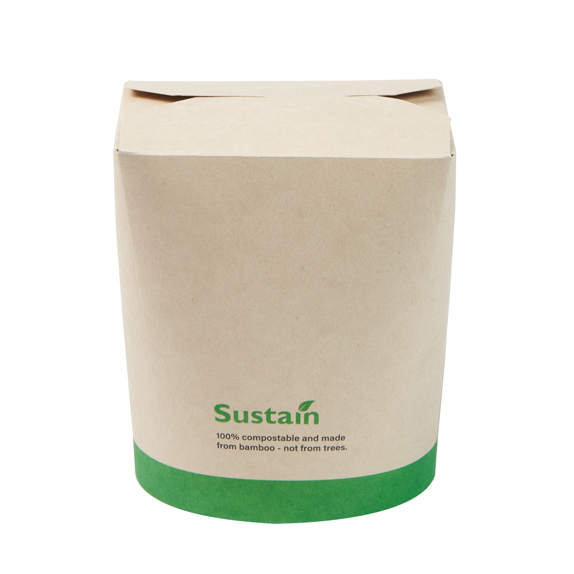 Sustain 32 oz Round Bamboo Paper Noodle Take Out Container - with PLA Lining, Compostable - 4" x 3 1/2" x 4 1/2" - 200 count box