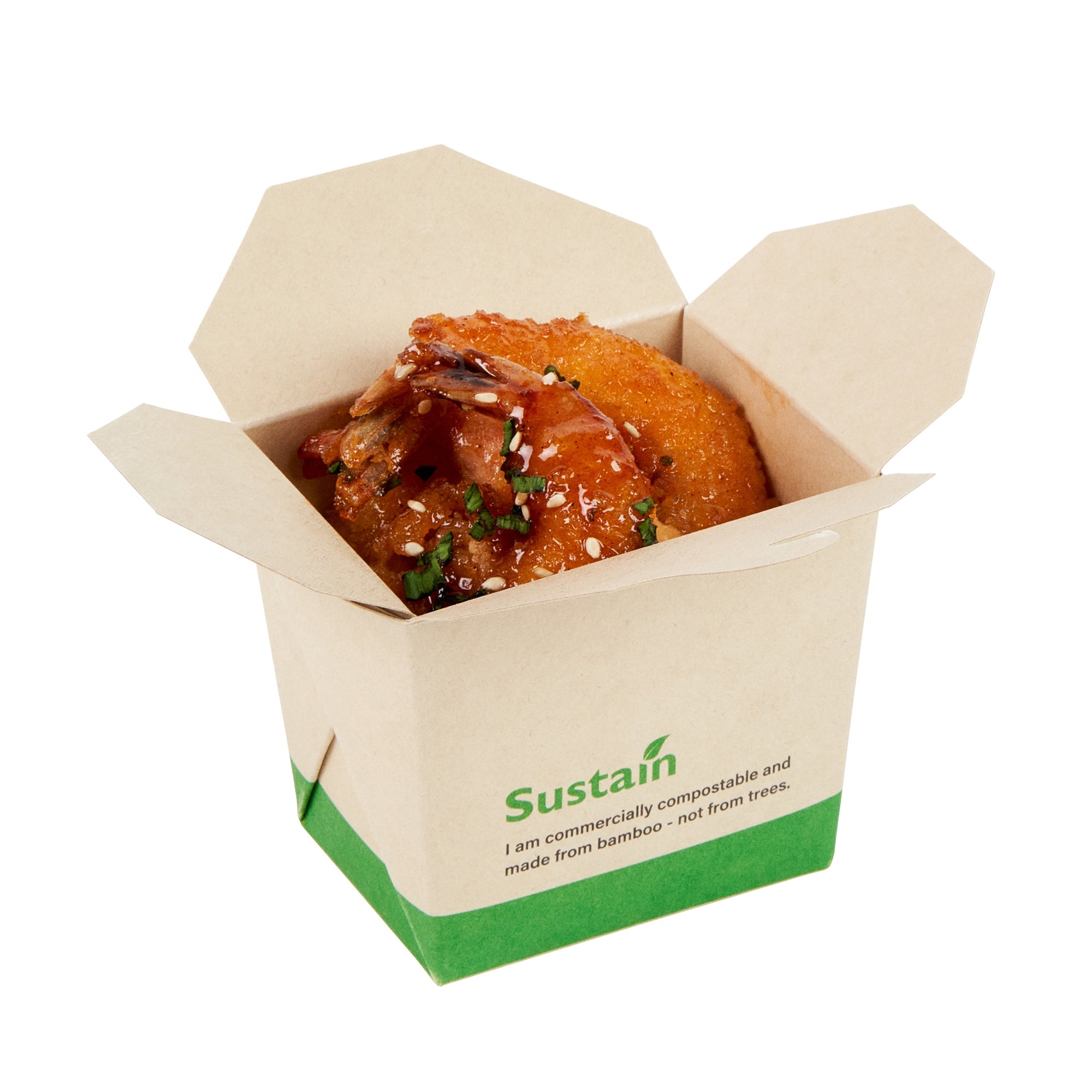 Sustain 8 oz Square Bamboo Paper Noodle Take Out Container - with PLA Lining, Compostable - 2 3/4" x 2 1/4" x 2 1/2" - 50 count box