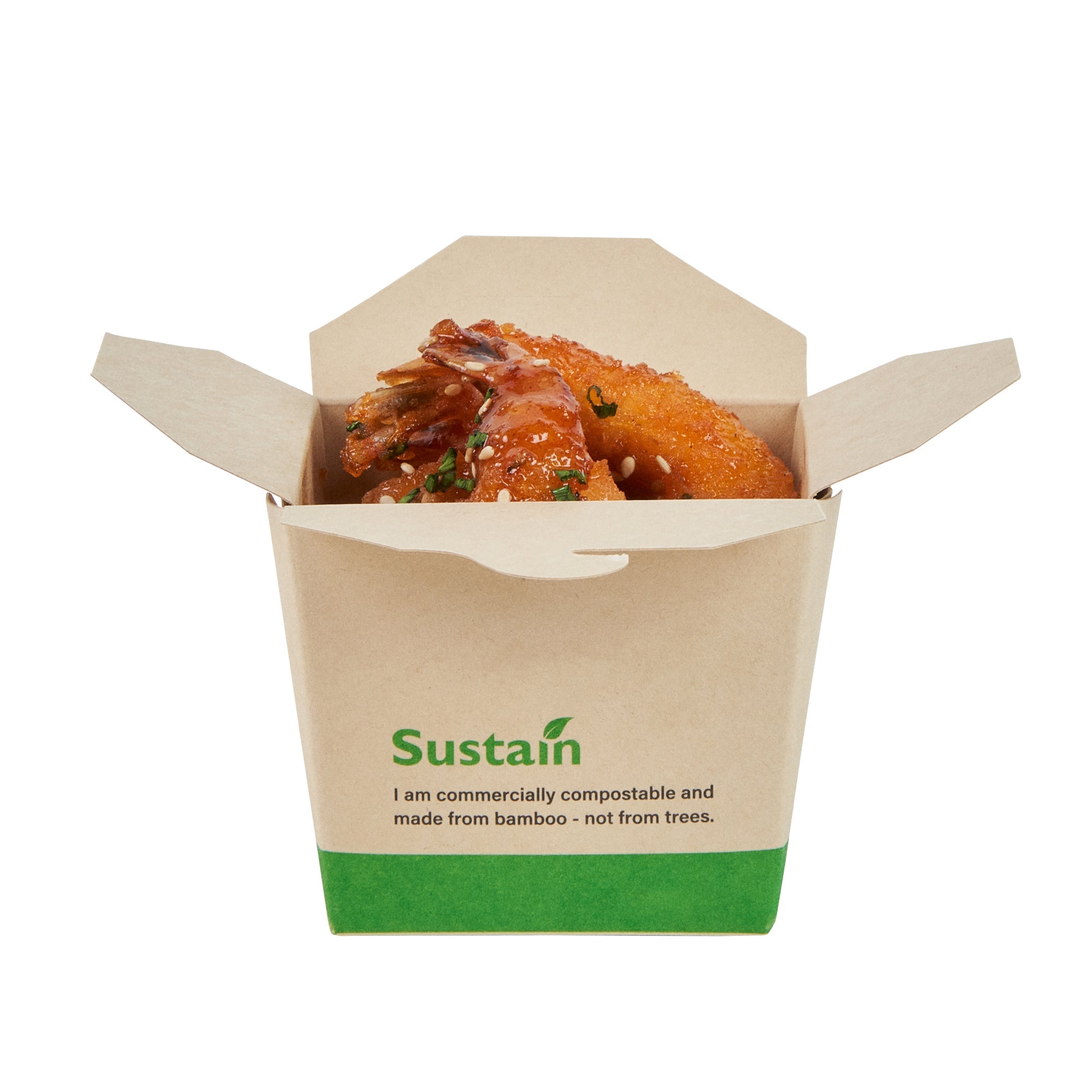 Sustain 8 oz Square Bamboo Paper Noodle Take Out Container - with PLA Lining, Compostable - 2 3/4" x 2 1/4" x 2 1/2" - 50 count box