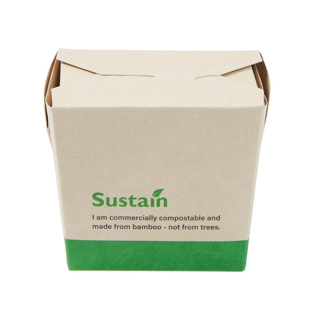 Sustain 8 oz Square Bamboo Paper Noodle Take Out Container - with PLA Lining, Compostable - 2 3/4" x 2 1/4" x 2 1/2" - 200 count box