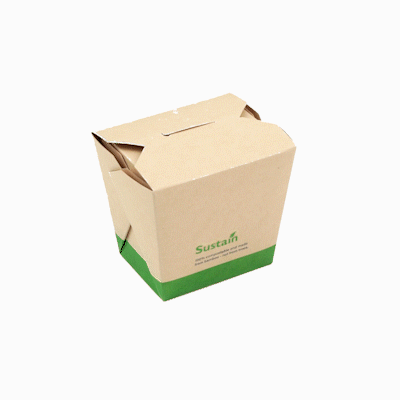 Sustain 16 oz Square Bamboo Paper Noodle Take Out Container - with PLA Lining, Compostable - 3 1/2" x 3" x 3 1/4" - 50 count box