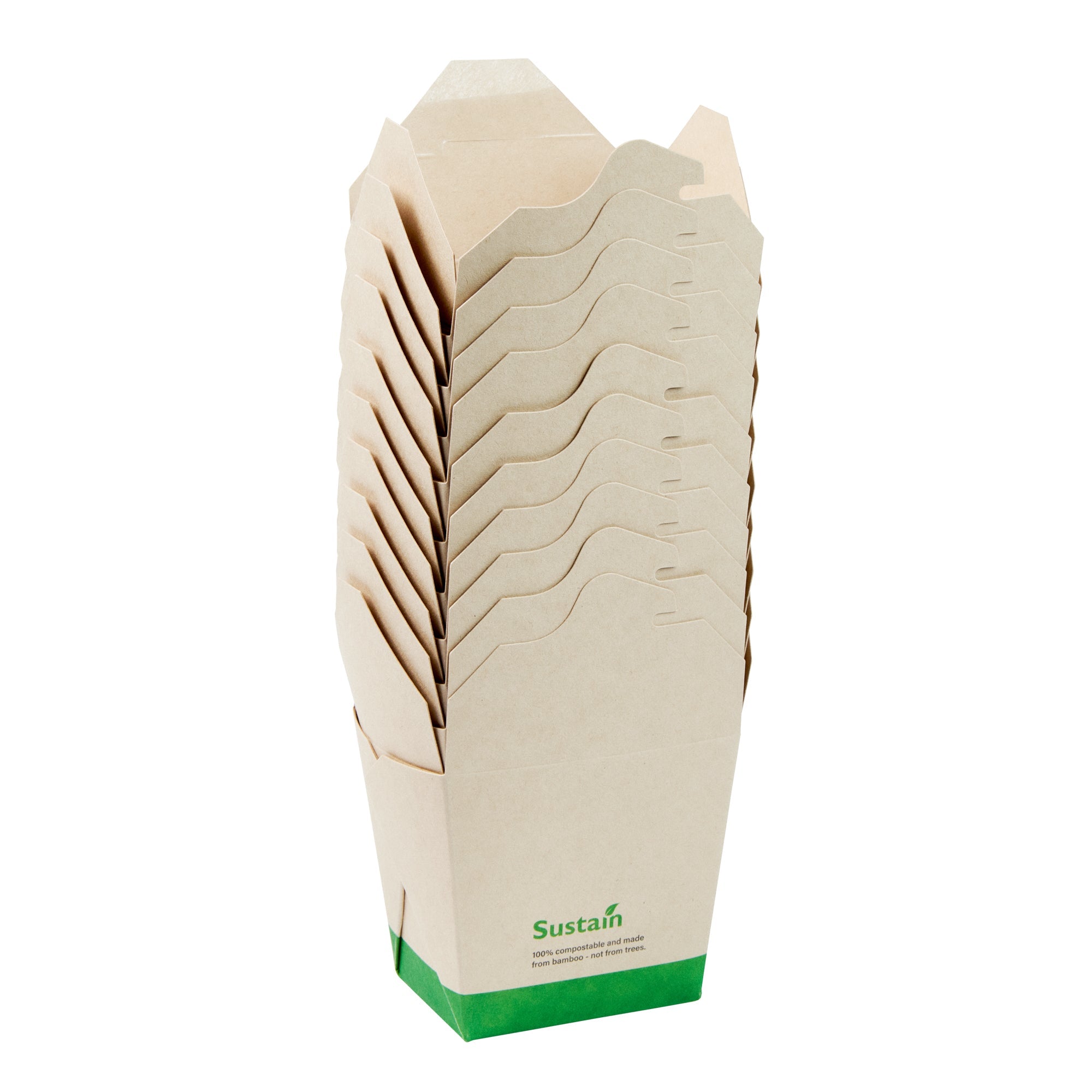 Sustain 16 oz Square Bamboo Paper Noodle Take Out Container - with PLA Lining, Compostable - 3 1/2" x 3" x 3 1/4" - 50 count box
