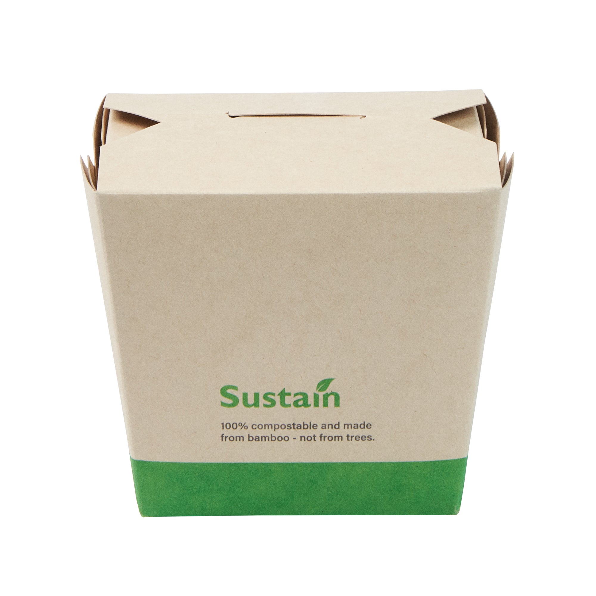 Sustain 16 oz Square Bamboo Paper Noodle Take Out Container - with PLA Lining, Compostable - 3 1/2" x 3" x 3 1/4" - 200 count box