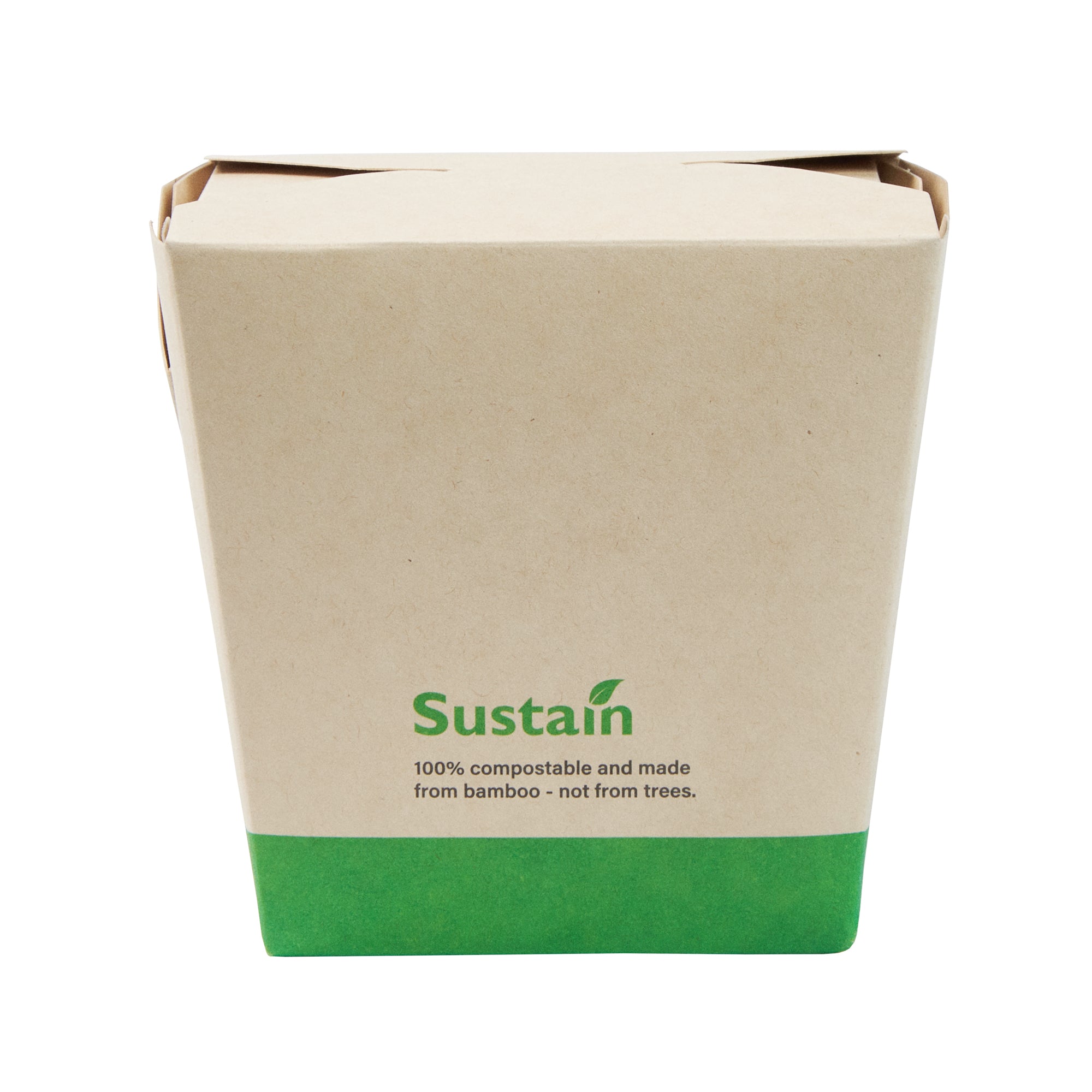 Sustain 26 oz Square Bamboo Paper Noodle Take Out Container - with PLA Lining, Compostable - 4" x 3 1/2" x 4" - 50 count box