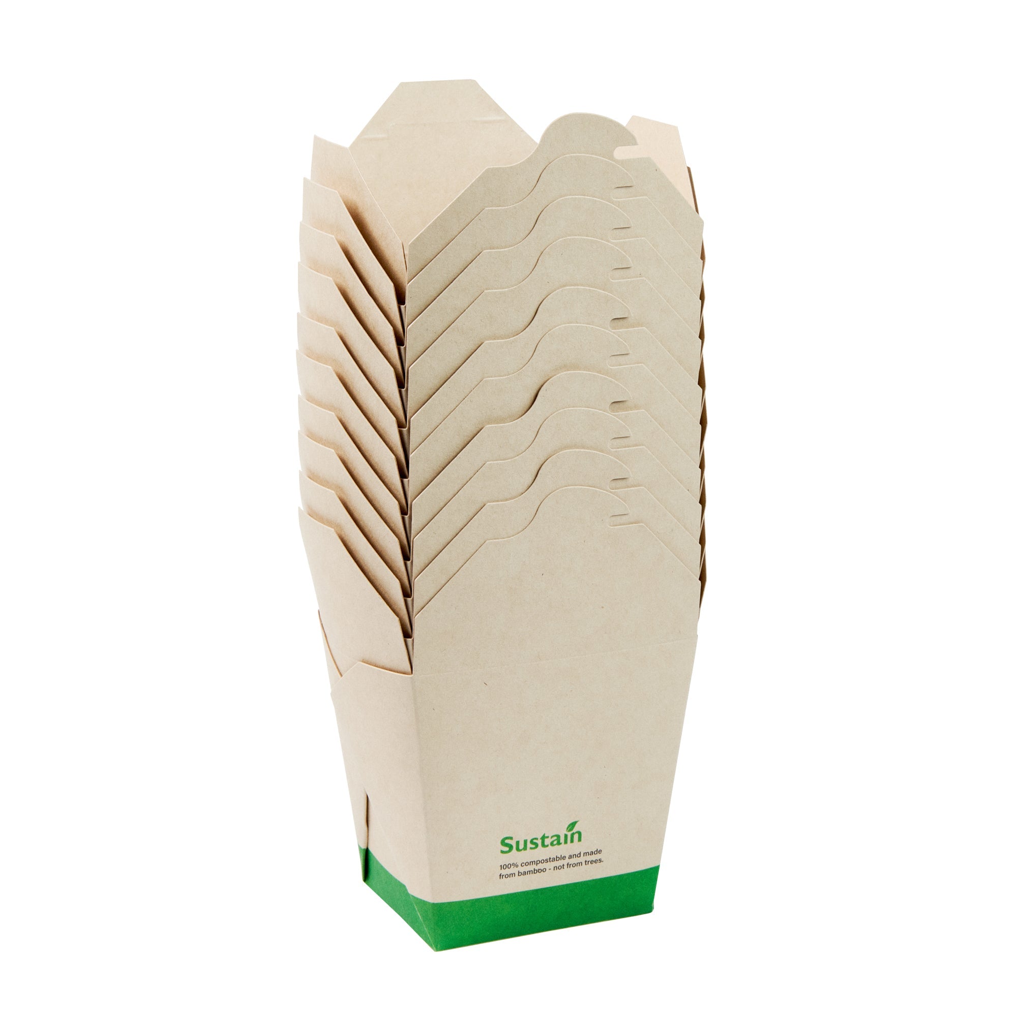 Sustain 26 oz Square Bamboo Paper Noodle Take Out Container - with PLA Lining, Compostable - 4" x 3 1/2" x 4" - 50 count box