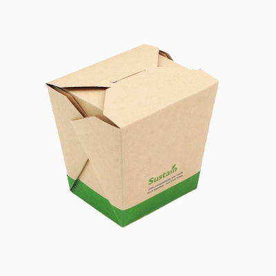 Sustain 26 oz Square Bamboo Paper Noodle Take Out Container - with PLA Lining, Compostable - 4" x 3 1/2" x 4" - 200 count box