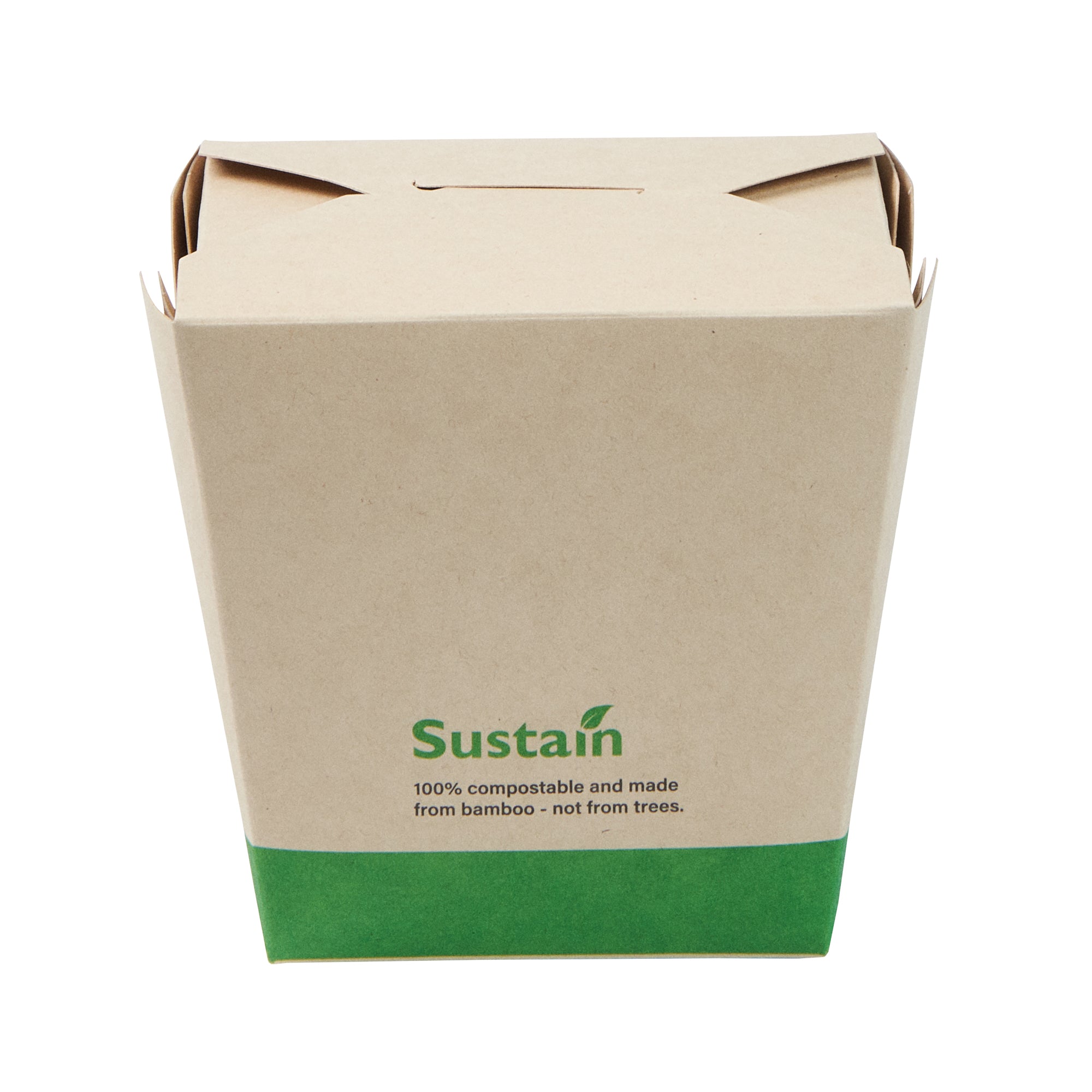 Sustain 26 oz Square Bamboo Paper Noodle Take Out Container - with PLA Lining, Compostable - 4" x 3 1/2" x 4" - 200 count box