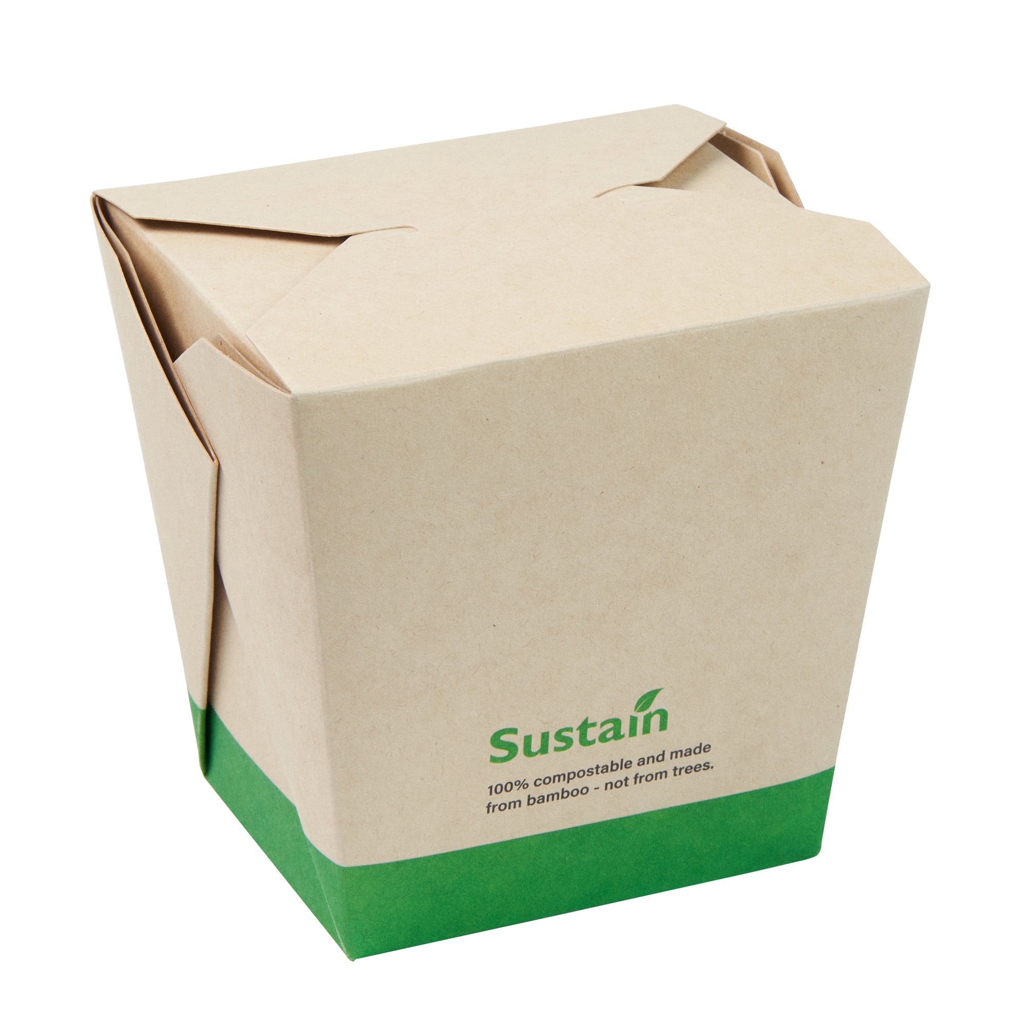 Sustain 26 oz Square Bamboo Paper Noodle Take Out Container - with PLA Lining, Compostable - 4" x 3 1/2" x 4" - 200 count box