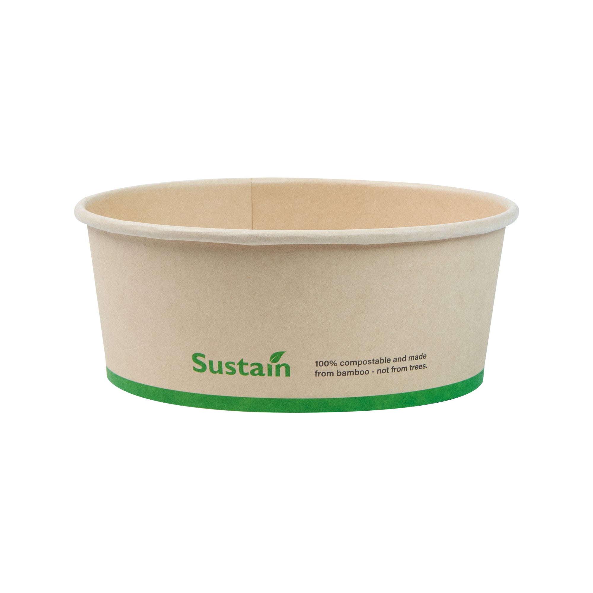 Sustain 25 oz Round Bamboo Paper Salad Container - with PLA Lining, Compostable - 6" x 6" x 2 1/2" - 50 count box