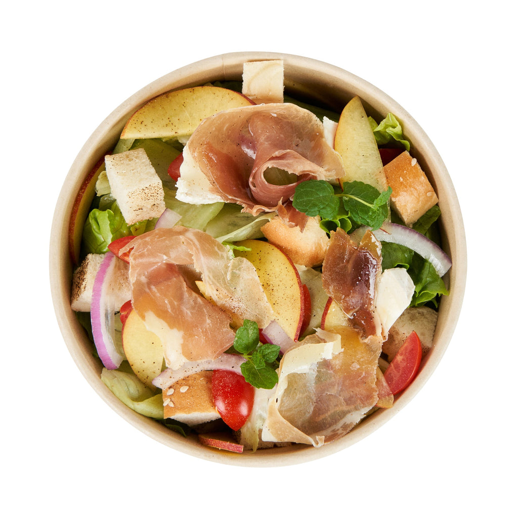 Sustain 25 oz Round Bamboo Paper Salad Container - with PLA Lining, Compostable - 6" x 6" x 2 1/2" - 200 count box