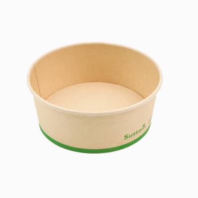 Sustain 25 oz Round Bamboo Paper Salad Container - with PLA Lining, Compostable - 6" x 6" x 2 1/2" - 200 count box