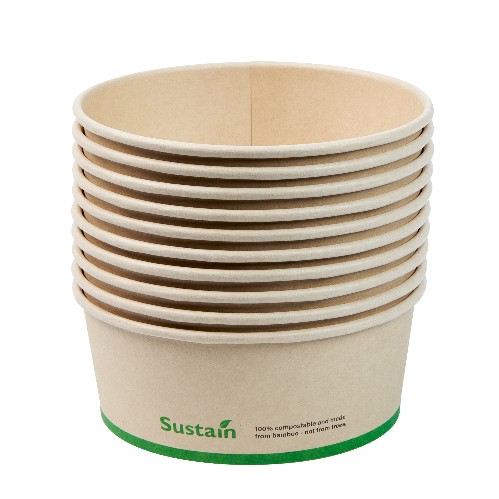 Sustain 25 oz Round Bamboo Paper Salad Container - with PLA Lining, Compostable - 6" x 6" x 2 1/2" - 200 count box