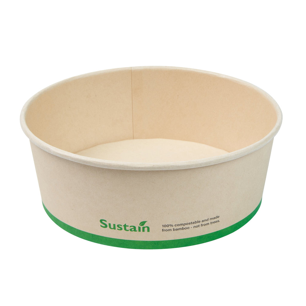 Sustain 44 oz Round Bamboo Paper Salad Container - with PLA Lining, Compostable - 7 1/4" x 7 1/4" x 2 1/2" - 50 count box