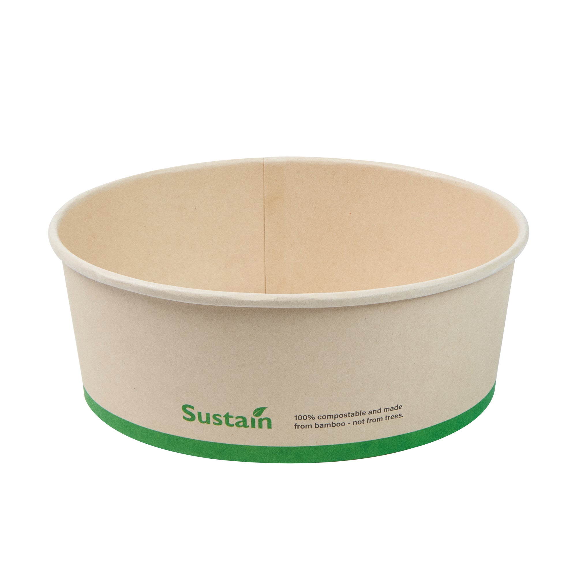 Sustain 44 oz Round Bamboo Paper Salad Container - with PLA Lining, Compostable - 7 1/4" x 7 1/4" x 2 1/2" - 200 count box