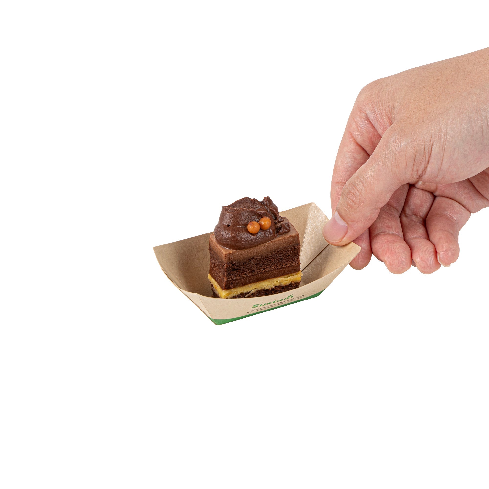 Sustain 2 oz Bamboo Paper Food Tray / Boat - with PLA Lining, Compostable - 2" x 3/4" x 1 1/4" - 50 count box