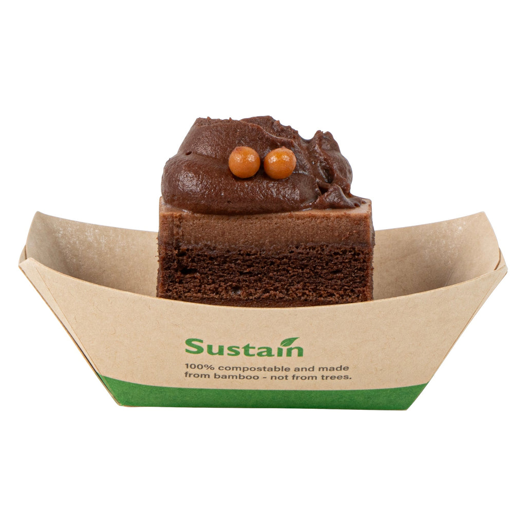 Sustain 2 oz Bamboo Paper Food Tray / Boat - with PLA Lining, Compostable - 2" x 3/4" x 1 1/4" - 50 count box