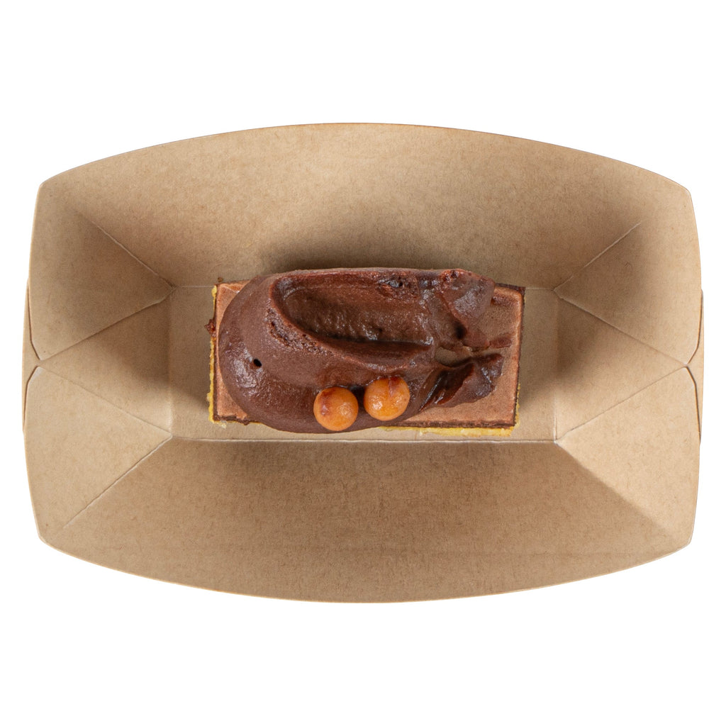 Sustain 2 oz Bamboo Paper Food Tray / Boat - with PLA Lining, Compostable - 2" x 3/4" x 1 1/4" - 400 count box