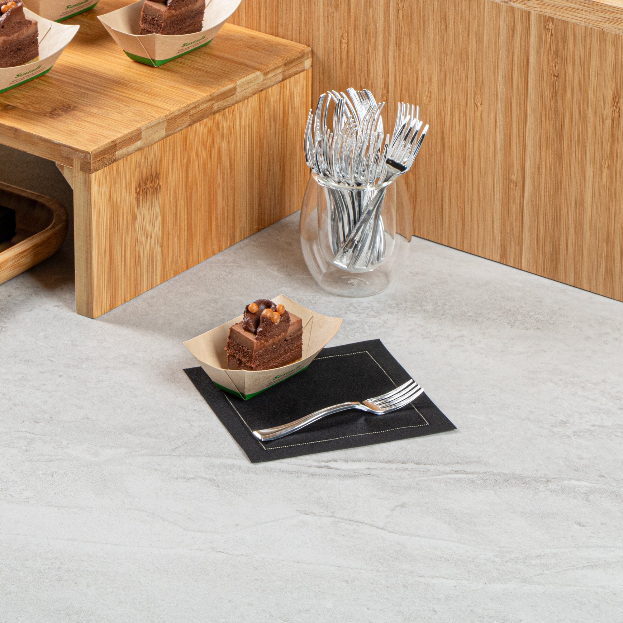 Sustain 2 oz Bamboo Paper Food Tray / Boat - with PLA Lining, Compostable - 2" x 3/4" x 1 1/4" - 400 count box