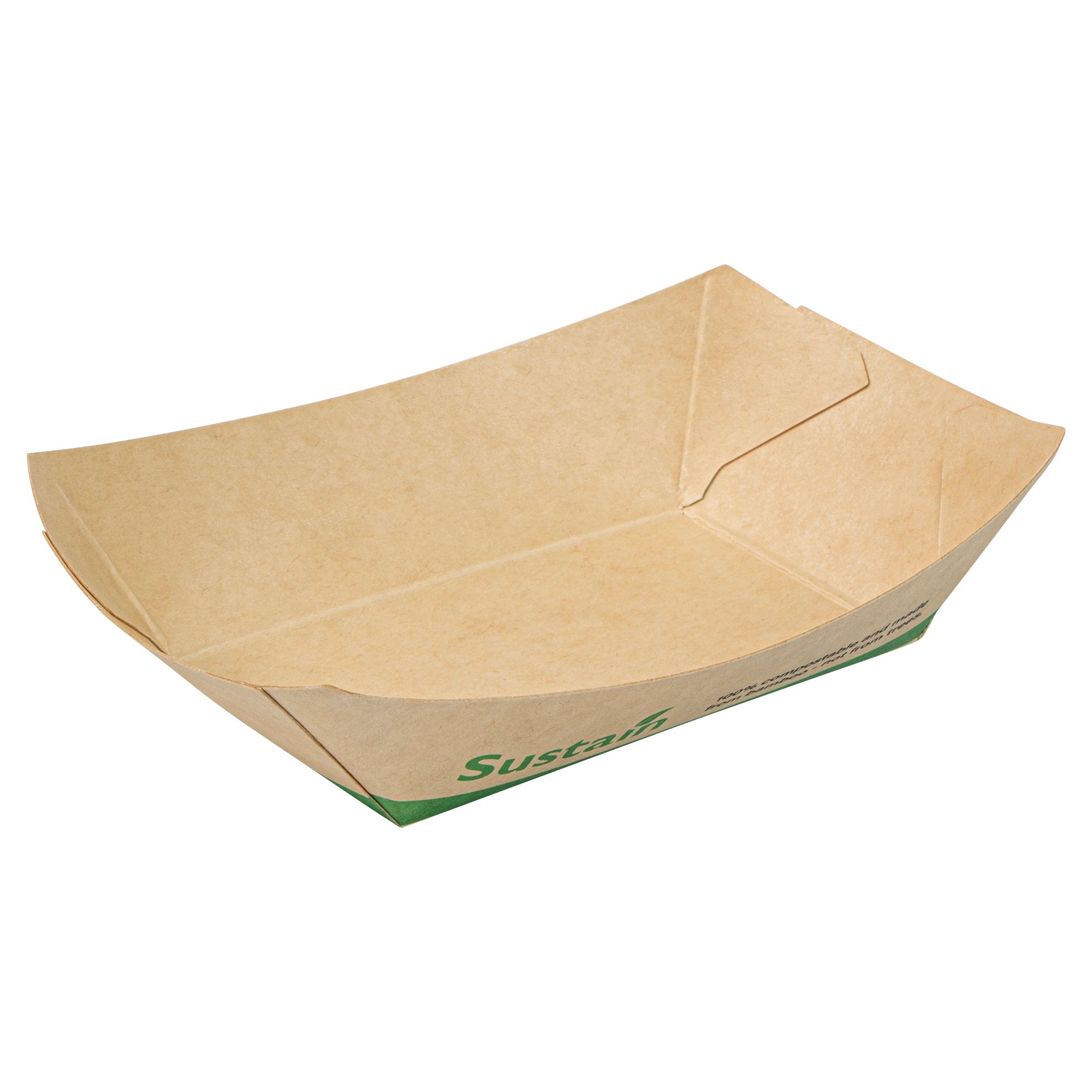 Sustain 4 oz Bamboo Paper # 25 Food Tray / Boat - with PLA Lining, Compostable - 3" x 2" x 1" - 400 count box
