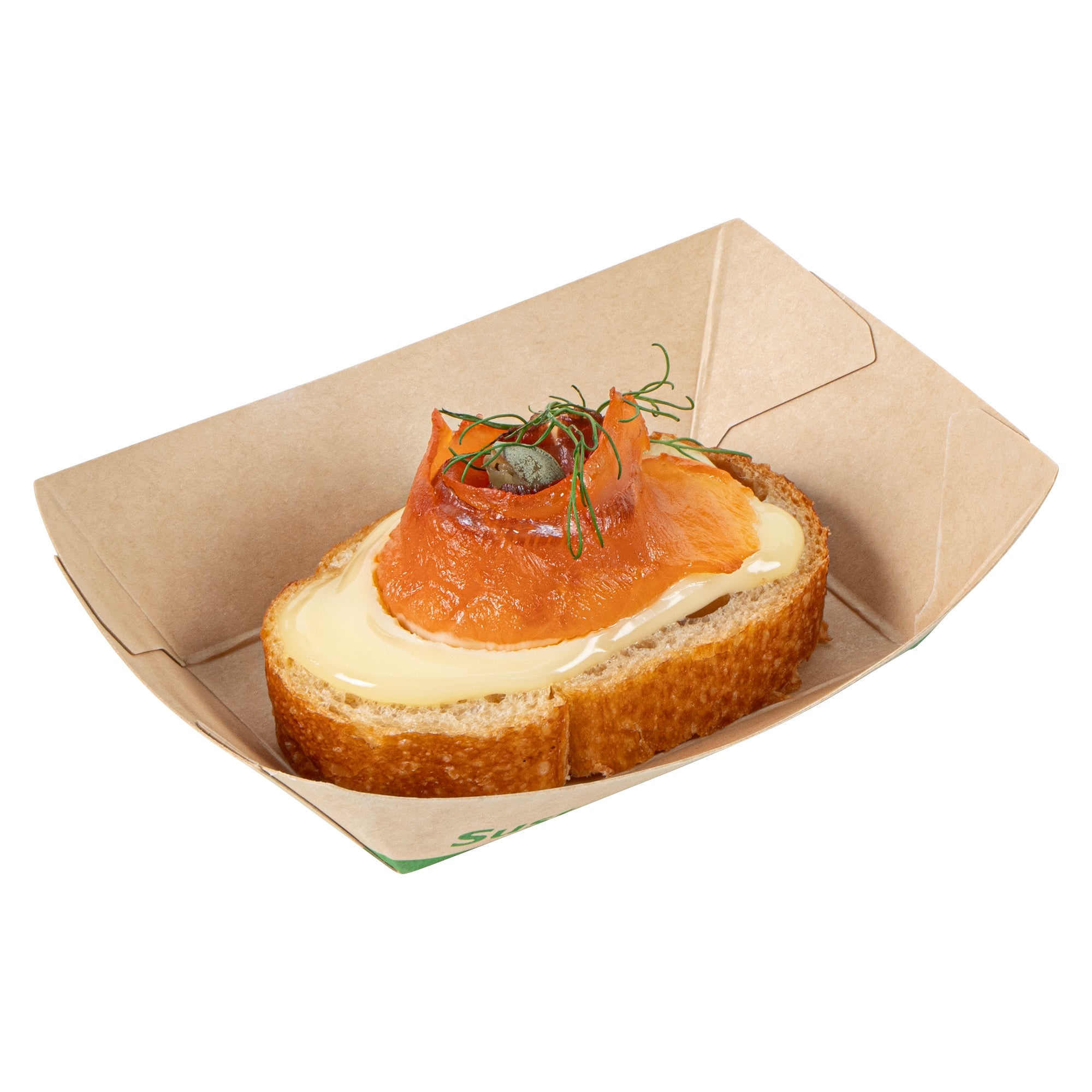 Sustain 4 oz Bamboo Paper # 25 Food Tray / Boat - with PLA Lining, Compostable - 3" x 2" x 1" - 400 count box