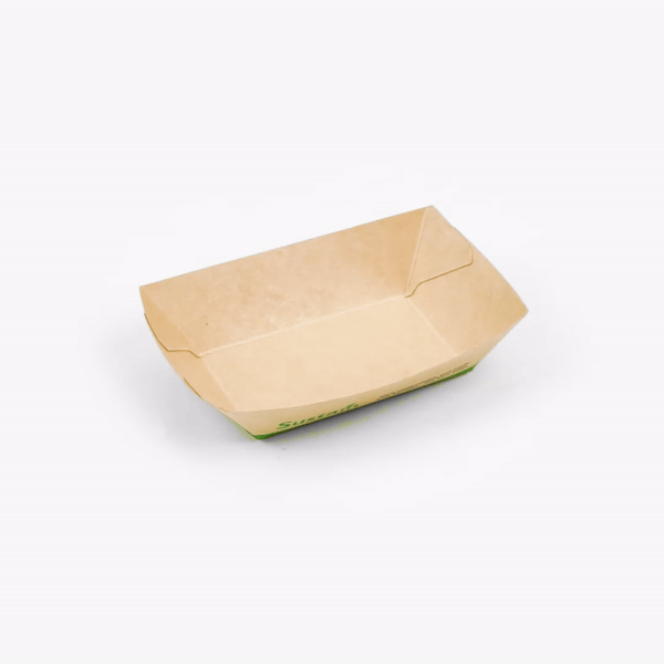 Sustain 4 oz Bamboo Paper # 25 Food Tray / Boat - with PLA Lining, Compostable - 3" x 2" x 1" - 400 count box