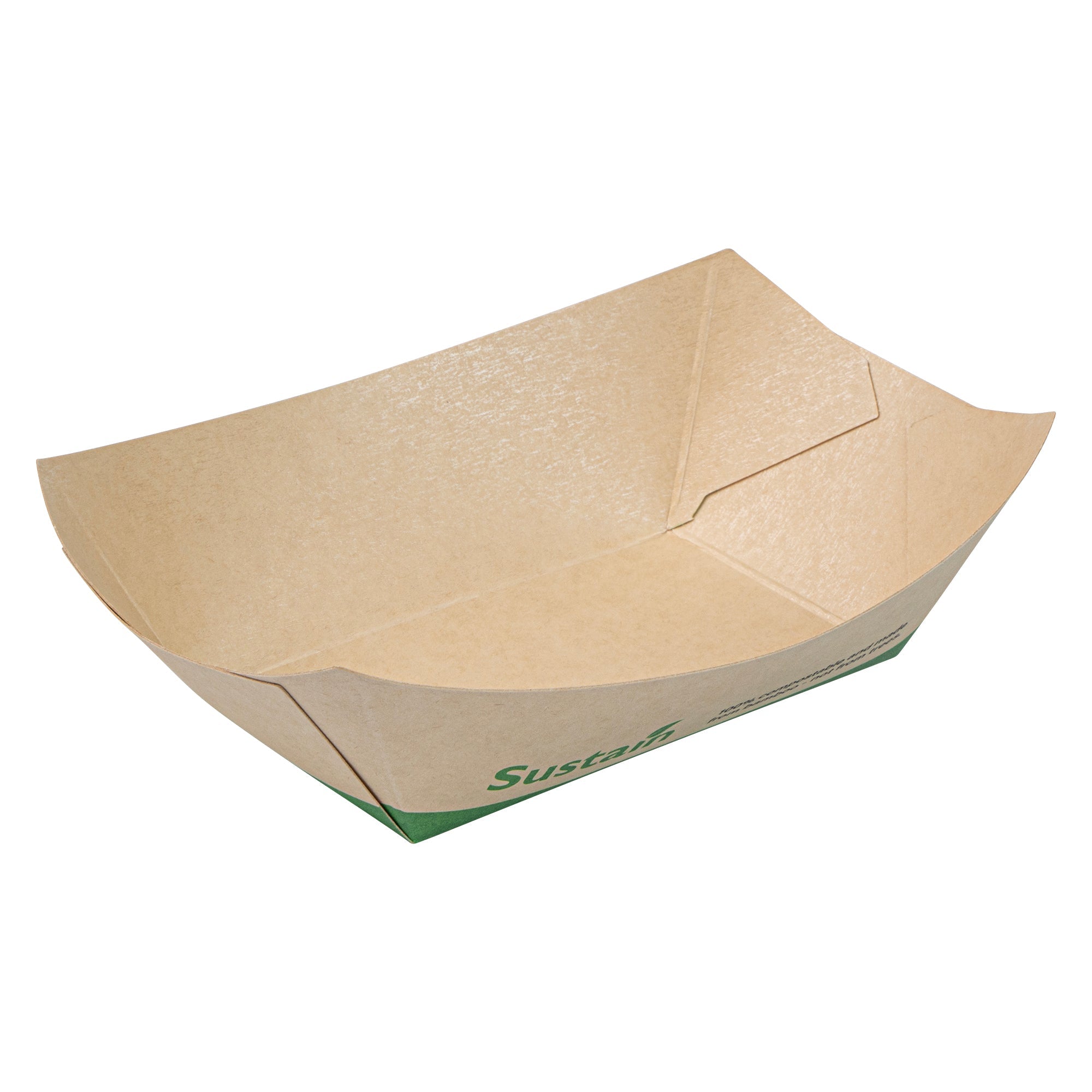 Sustain 6 oz Bamboo Paper #40 Food Tray / Boat - with PLA Lining, Compostable - 3 1/4" x 2" x 1 1/2" - 50 count box