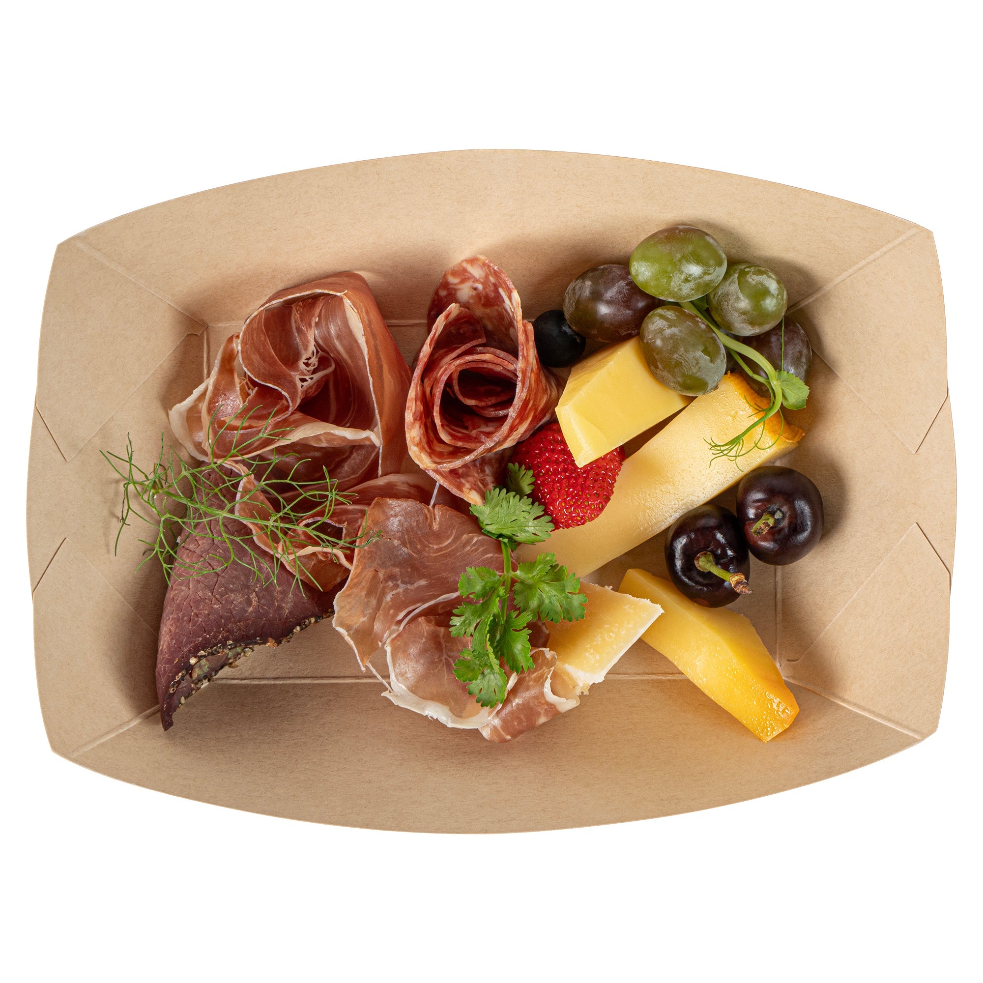 Sustain 1 lb Bamboo Paper #100 Food Tray / Boat - with PLA Lining, Compostable - 5 1/2" x 3 1/2" x 2" - 50 count box