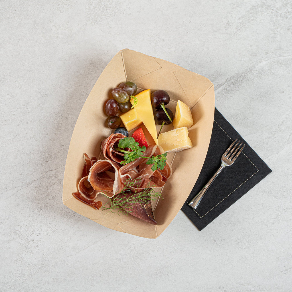 Sustain 1 lb Bamboo Paper #100 Food Tray / Boat - with PLA Lining, Compostable - 5 1/2" x 3 1/2" x 2" - 50 count box