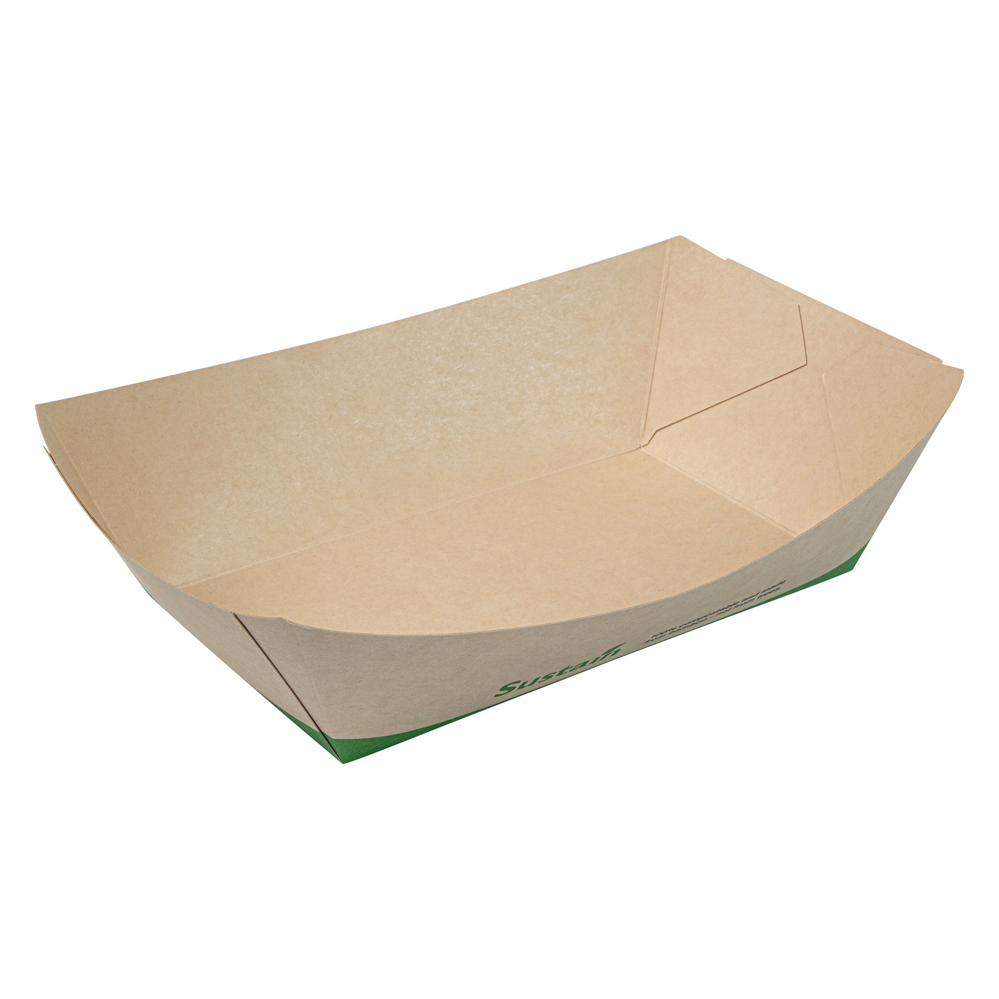 Sustain 2 lb Bamboo Paper #200 Food Tray / Boat - with PLA Lining, Compostable - 6 1/2" x 3 3/4" x 2 1/4" - 200 count box