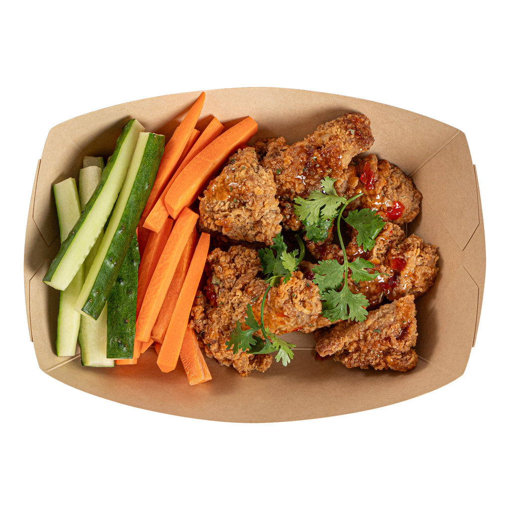 Sustain 2 lb Bamboo Paper #200 Food Tray / Boat - with PLA Lining, Compostable - 6 1/2" x 3 3/4" x 2 1/4" - 50 count box