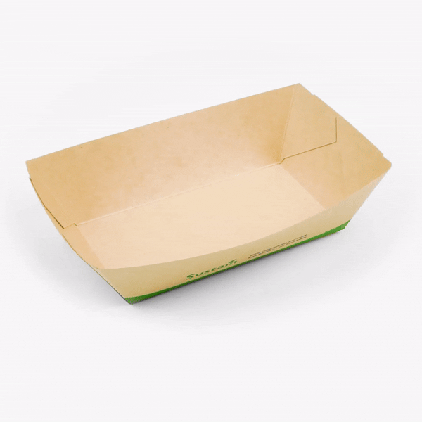 Sustain 2 lb Bamboo Paper #200 Food Tray / Boat - with PLA Lining, Compostable - 6 1/2" x 3 3/4" x 2 1/4" - 50 count box