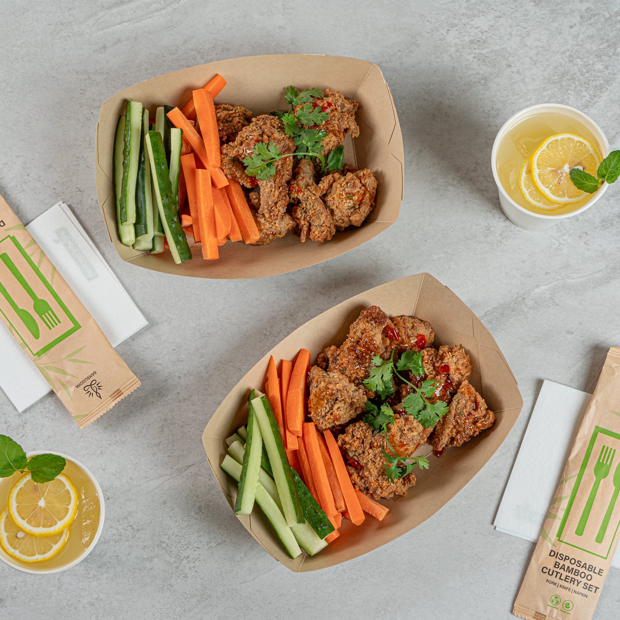 Sustain 2 lb Bamboo Paper #200 Food Tray / Boat - with PLA Lining, Compostable - 6 1/2" x 3 3/4" x 2 1/4" - 200 count box