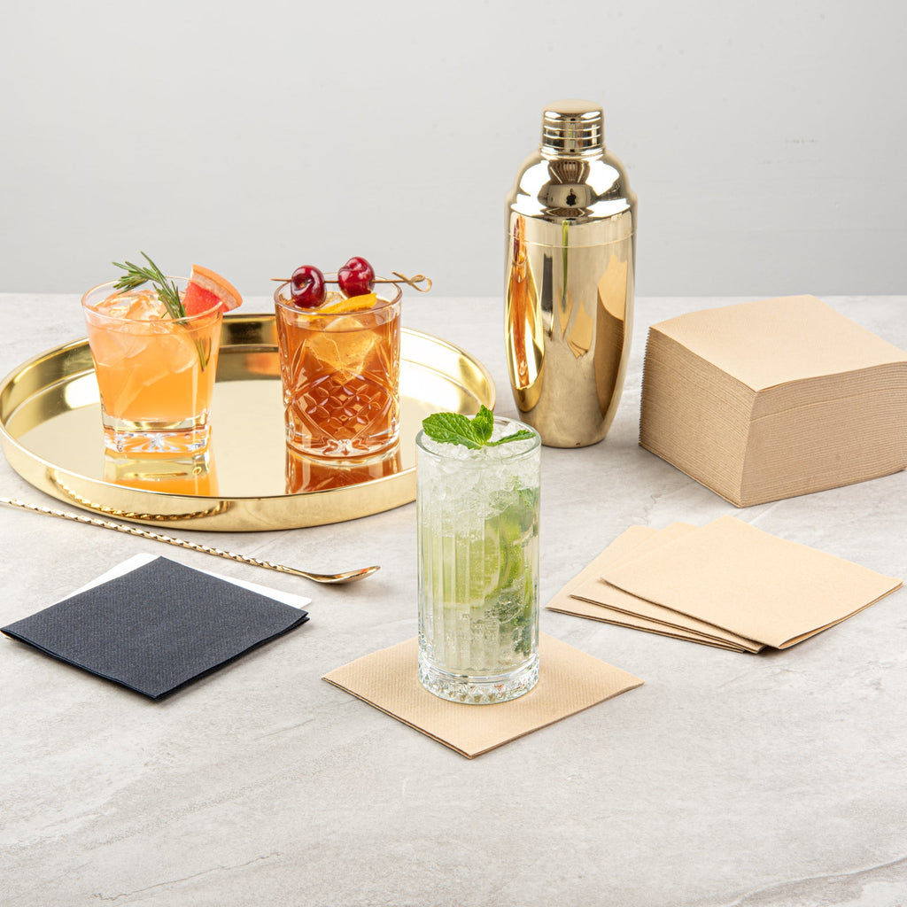 Luxenap Square Kraft Paper Linen-Feel Cocktail Napkin - Air Laid - 9 1/2" x 9 1/2" - 50 count box