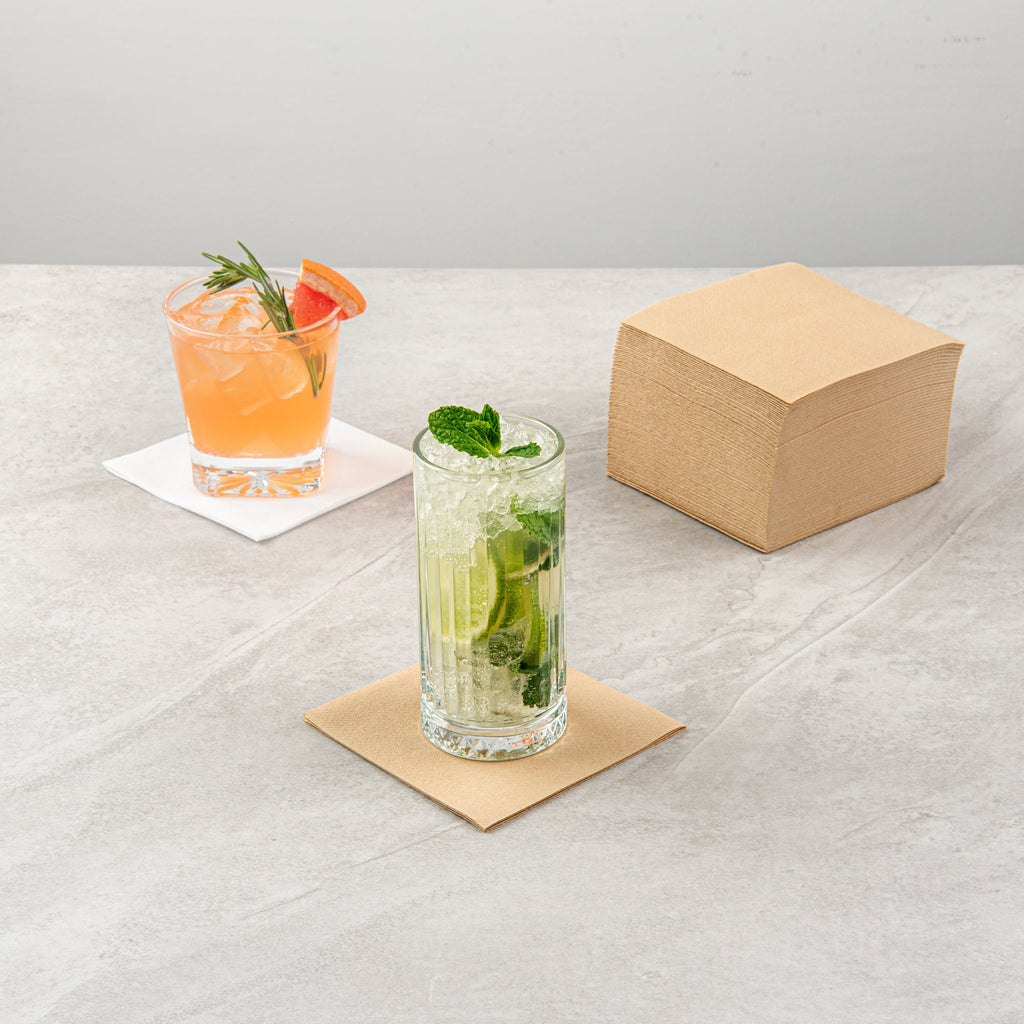 Luxenap Square Kraft Paper Linen-Feel Cocktail Napkin - Air Laid - 9 1/2" x 9 1/2" - 1600 count box