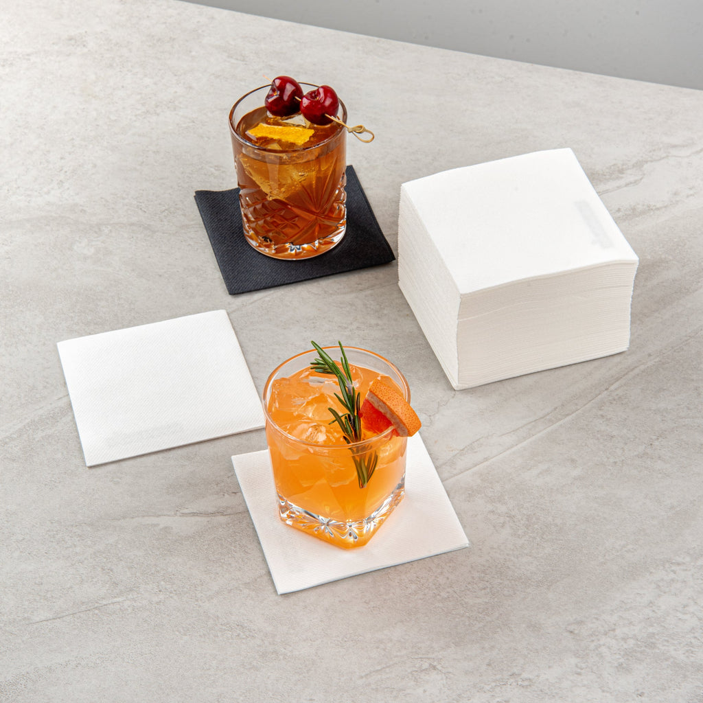 Luxenap Square White Paper Linen-Feel Cocktail Napkin - Air Laid - 9 1/2" x 9 1/2" - 50 count box