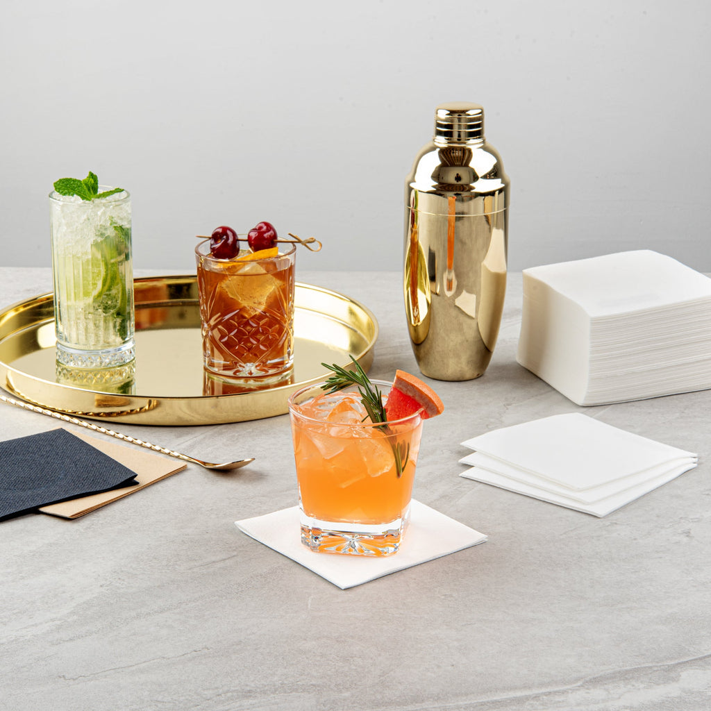 Luxenap Square White Paper Linen-Feel Cocktail Napkin - Air Laid - 9 1/2" x 9 1/2" - 1600 count box