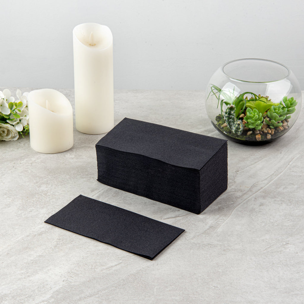 Luxenap Rectangle Black Paper Linen-Feel Guest Towel / Napkin - Air Laid - 15 3/4" x 7 3/4" - 50 count box