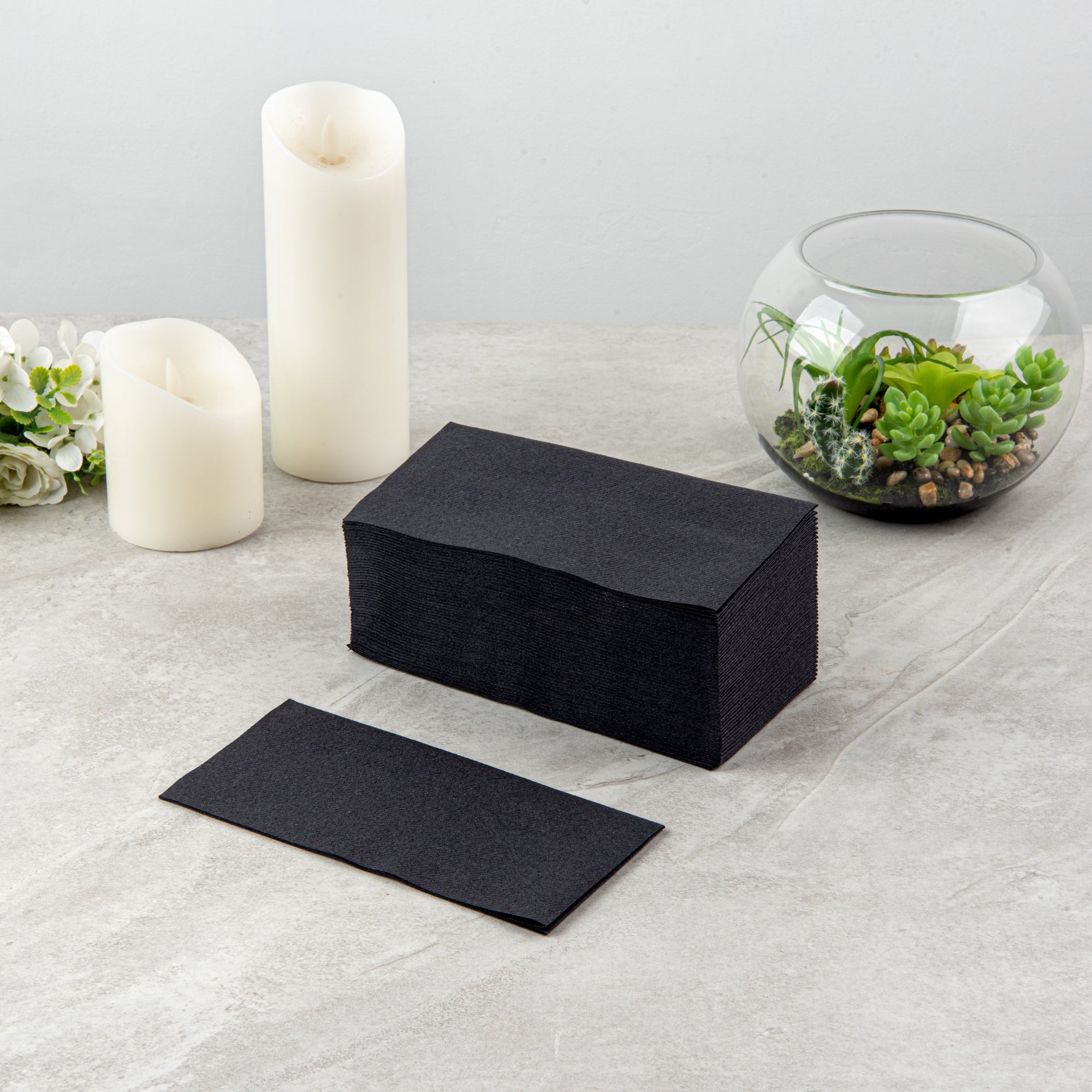 Luxenap Rectangle Black Paper Linen-Feel Guest Towel / Napkin - Air Laid - 15 3/4" x 7 3/4" - 50 count box