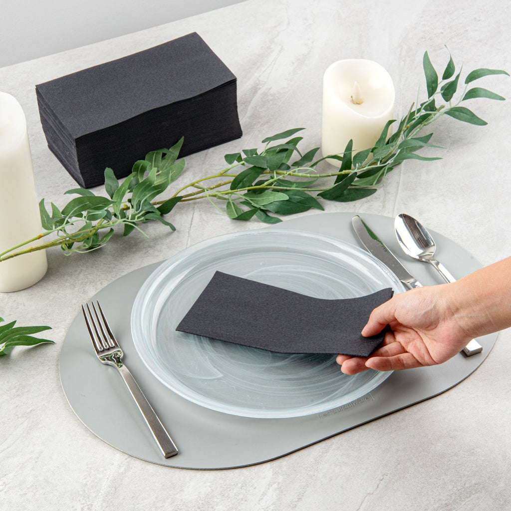 Luxenap Rectangle Black Paper Linen-Feel Guest Towel / Napkin - Air Laid - 15 3/4" x 7 3/4" - 50 count box