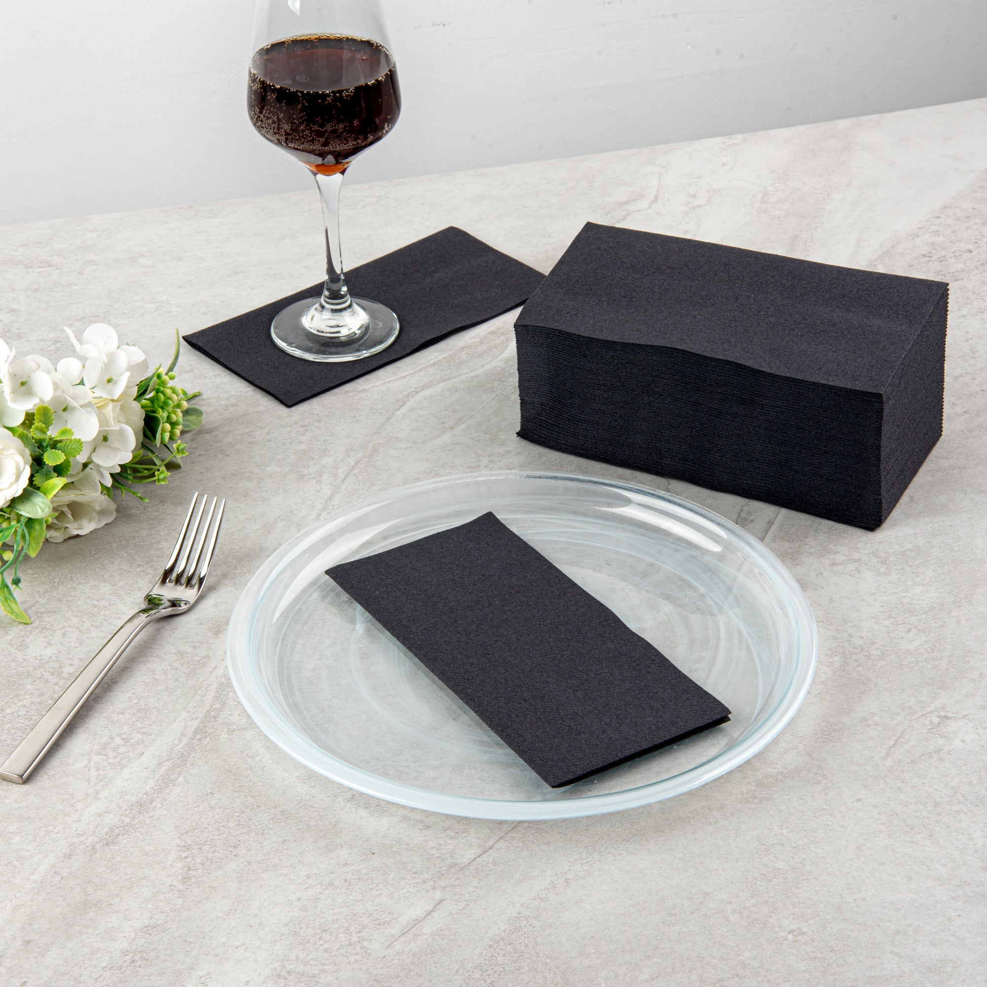 Luxenap Rectangle Black Paper Linen-Feel Guest Towel / Napkin - Air Laid - 15 3/4" x 7 3/4" - 50 count box
