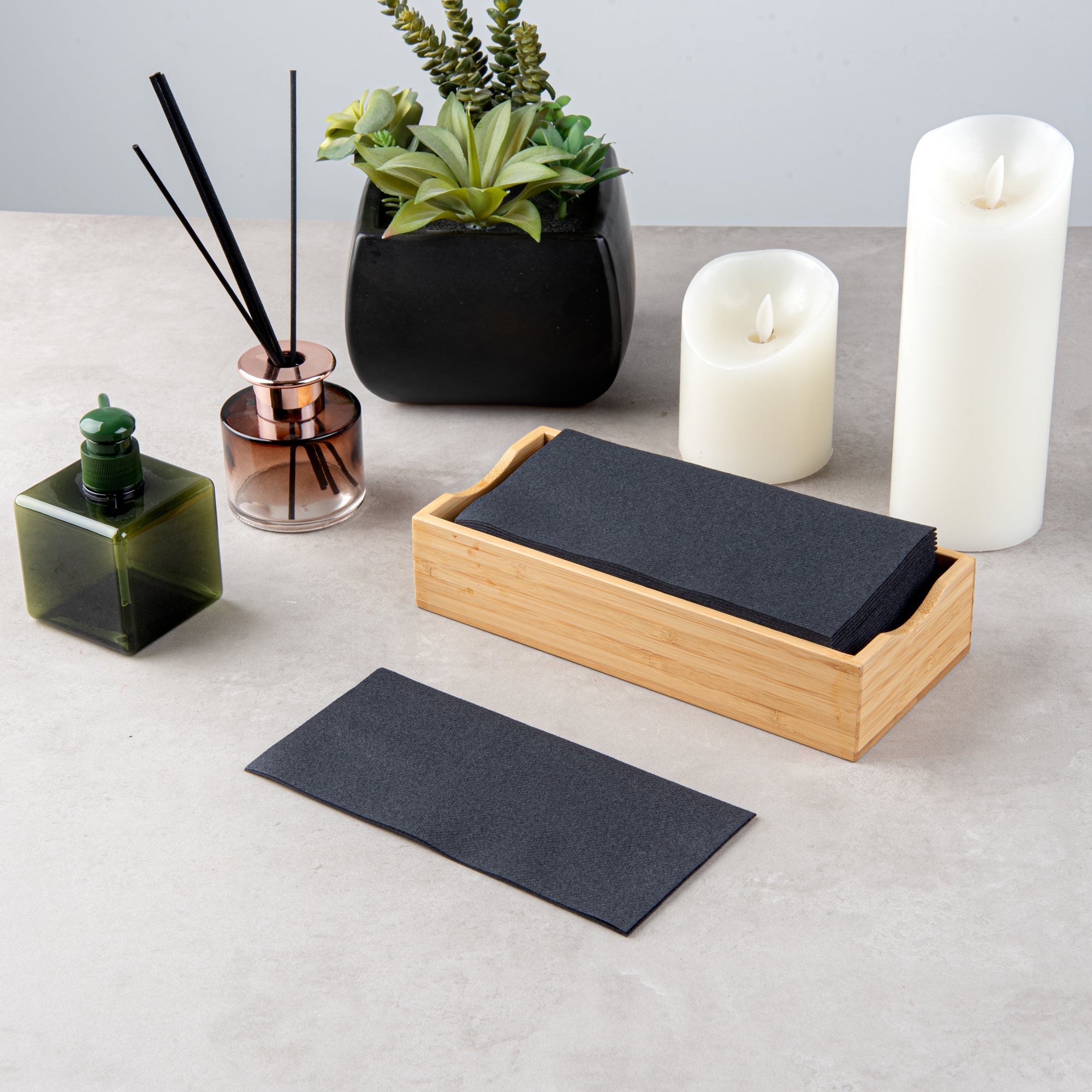 Luxenap Rectangle Black Paper Linen-Feel Guest Towel / Napkin - Air Laid - 15 3/4" x 7 3/4" - 50 count box