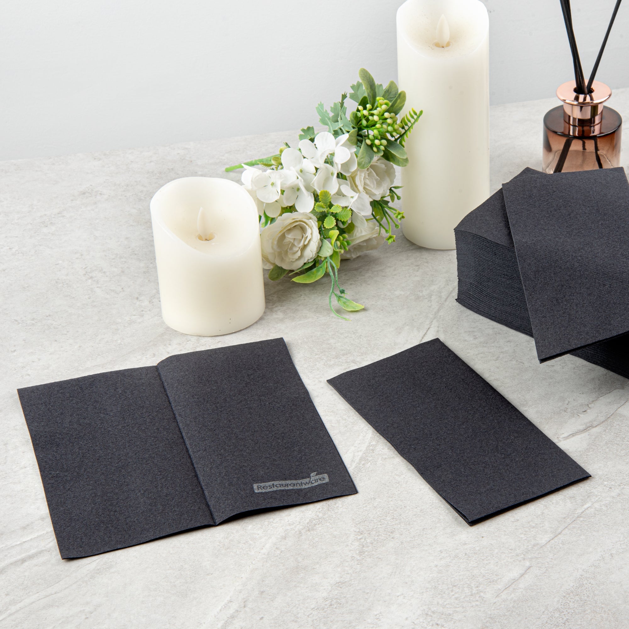 Luxenap Rectangle Black Paper Linen-Feel Guest Towel / Napkin - Air Laid - 15 3/4" x 7 3/4" - 600 count box