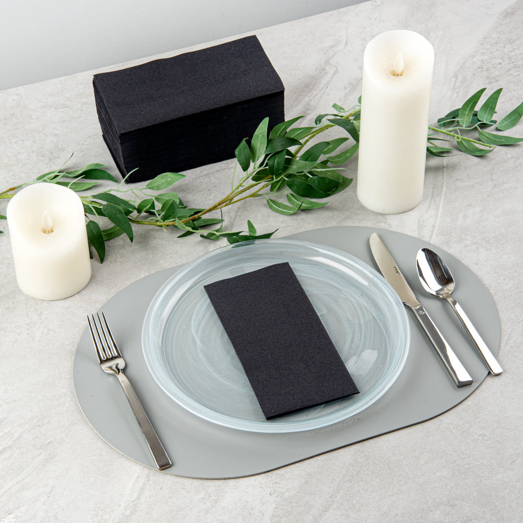Luxenap Rectangle Black Paper Linen-Feel Guest Towel / Napkin - Air Laid - 15 3/4" x 7 3/4" - 600 count box