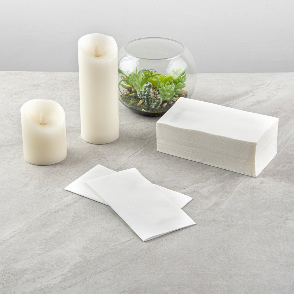Luxenap Rectangle White Paper Linen-Feel Guest Towel / Napkin - Air Laid - 15 3/4" x 7 3/4" - 50 count box