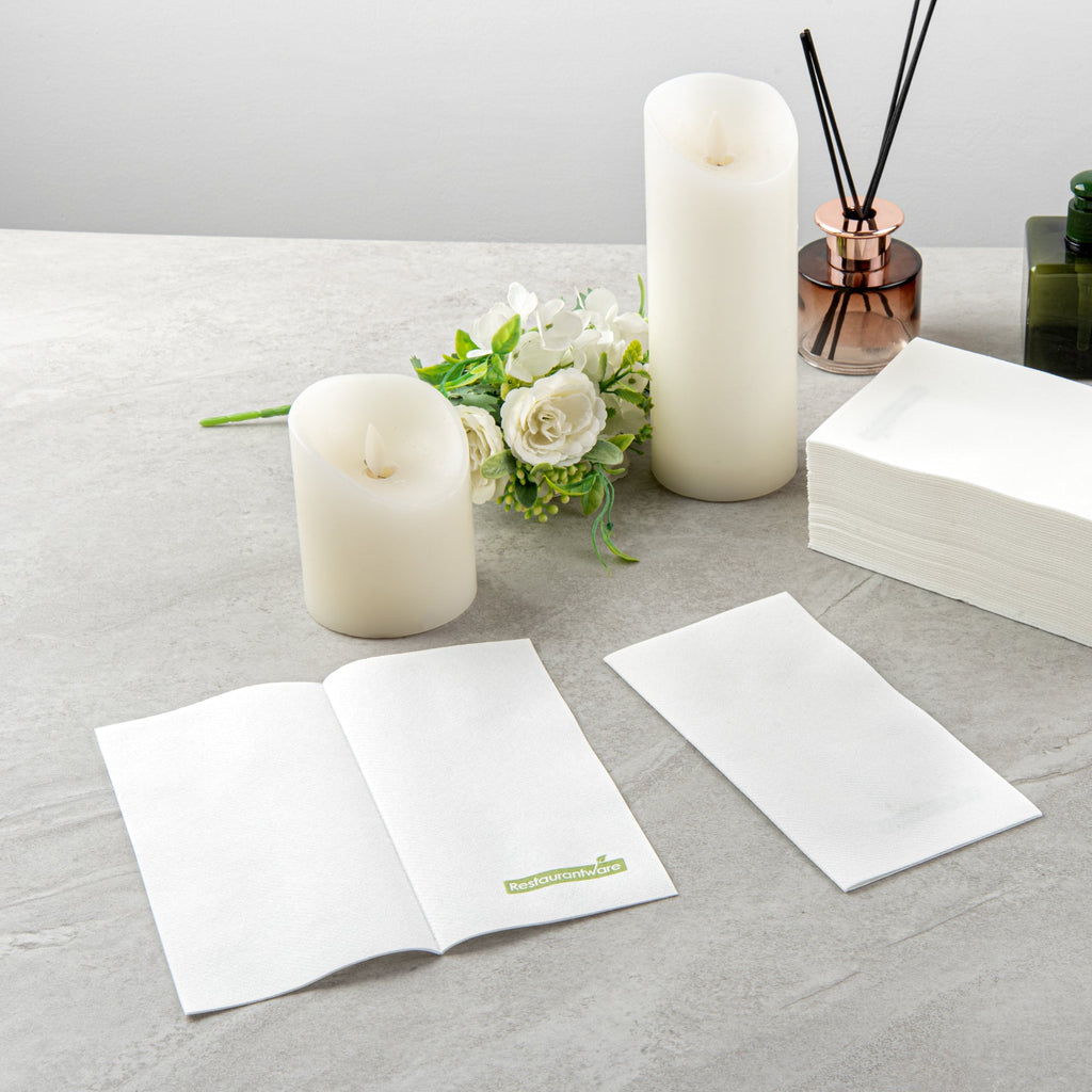 Luxenap Rectangle White Paper Linen-Feel Guest Towel / Napkin - Air Laid - 15 3/4" x 7 3/4" - 50 count box